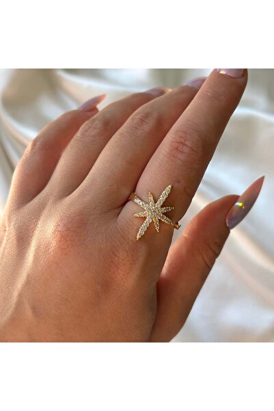 Eylülün Takısı Women's Gold Color Stone Adjustable North Star Ring