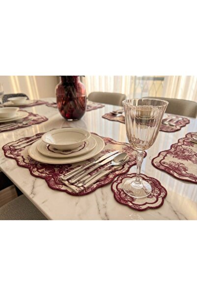 EsinceHome Bordo Vintage French Model Runner Seti – 19 Parça