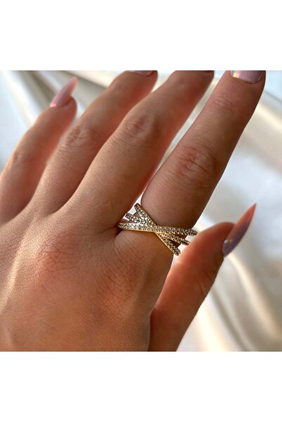 Eylülün Takısı Women's Gold Color Adjustable Stone Spiral Ring