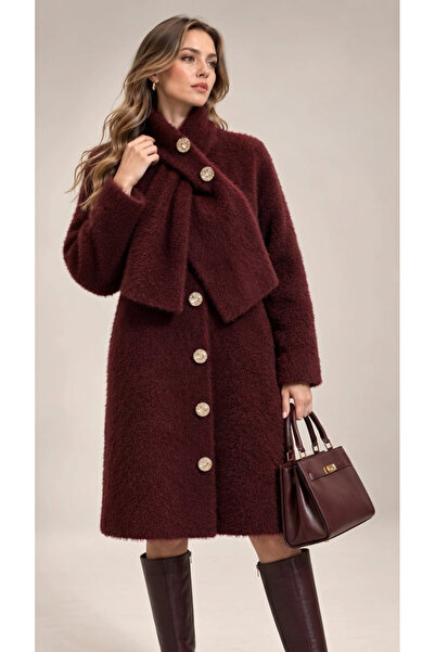 SAYZEN YOUR SHİNE Knitted Button Detailed Crew Neck Soft Long Knitwear Cardigan