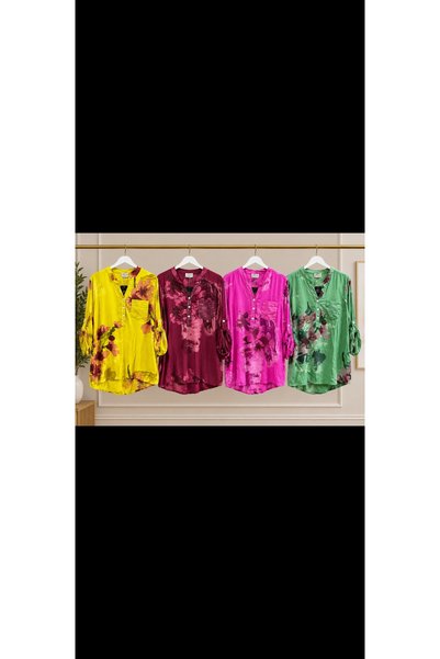 MARWARİ OTANTİK BUTİK Italian Viscose Sequin Detailed Floral Patterned Long Sleeve Women's Shirt and Blouse 42/46
