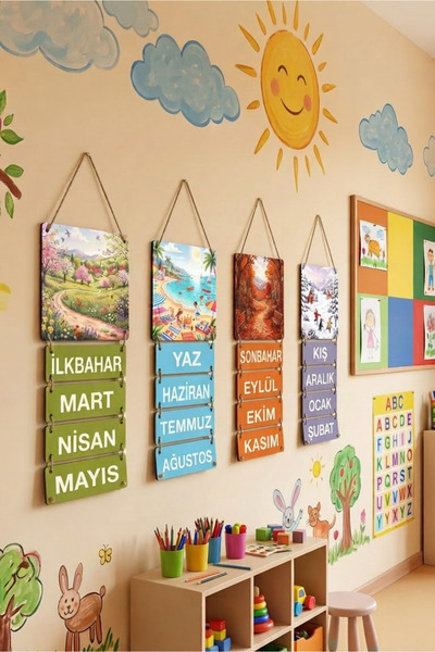 Tooall Eğitici Ahşap Mevsimler Pano Seti Sınıf ve Okul Öncesi Eğitim Tablo Seti
