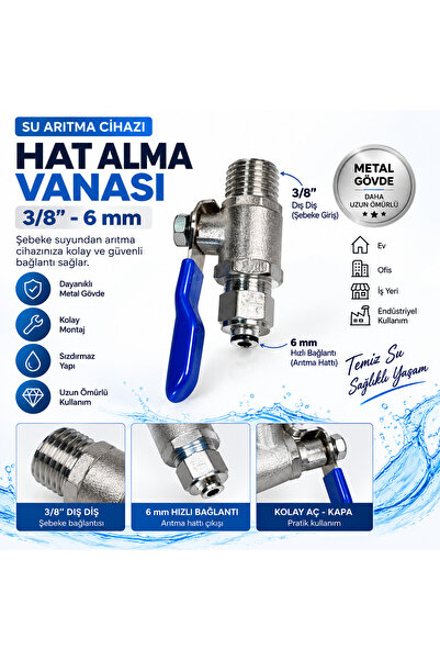 Genel Markalar Su Arıtma Cihazı Metal Hat Alma Vanası 3/8” - 6 mm