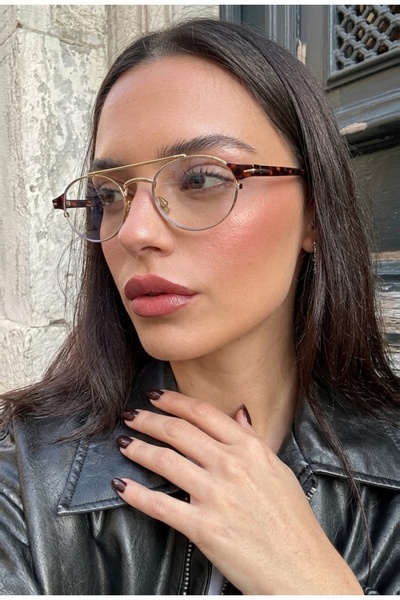 Eyesofia Berina Unisex Elips Gold Leopar Çerçeveli Ultra Hafif Mavi Işık Filt...