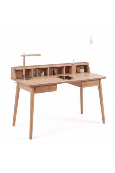 Setoso Atelier Aksel İskandinav Doğal Meşe Masif Masaüstü Organizerli Çalışma Masası
