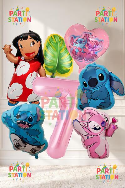 Parti Station Lilo Stitch and Angel Balloon Set for Ages 7 - 7 Piece Large Si...