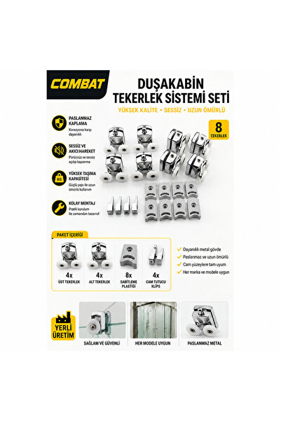COMBAT Duşakabin Tekerleği Cam Kabin Tekeri Rulman Metal Gövdeli 8 Li Çapı 24 Mm