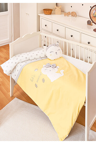 Bibaby Σετ σεντονια με παπλωματοθήκη και μαξιλαράκι Cute Cat 4 Τεμ. - Κίτρινο