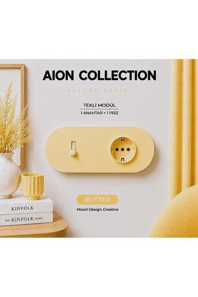 MoodDesign AION Collection-VALORE Series DUO MODÜL (BUTTER)/(2MODÜL BİRLEŞİMİ=(1ANAHTAR+1PRİZ) Oval Mat Tasarım Priz-Anahtar COVER/Premium Soft Renkler Serisi(YAĞ SARISI)