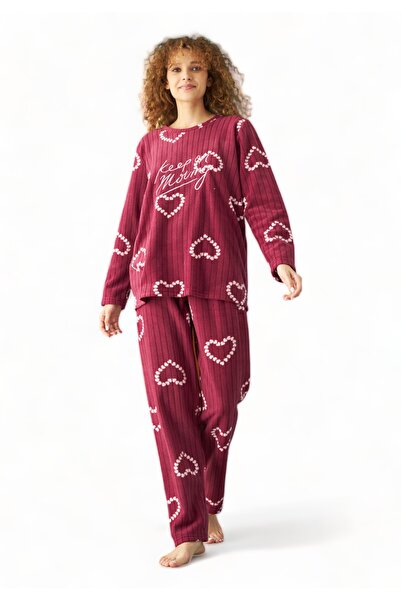 Siyah İnci Πιτζαμα γυναικεία Fleece Keep Moving - Μπορντώ
