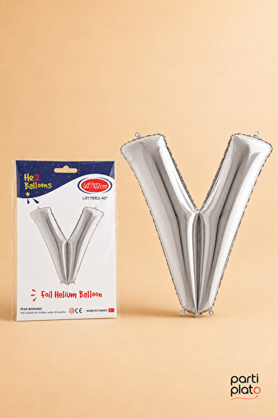 He2 Balloons Silver Foil Balloon Letter V 40 Inch 102 Cm, Helium Compatible S...