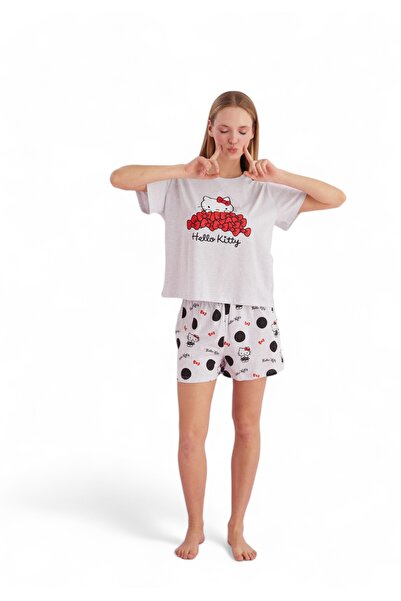 Siyah İnci Πιτζάμα γυναικεία με σορτσάκι Hello Kitty Love - Γκρι