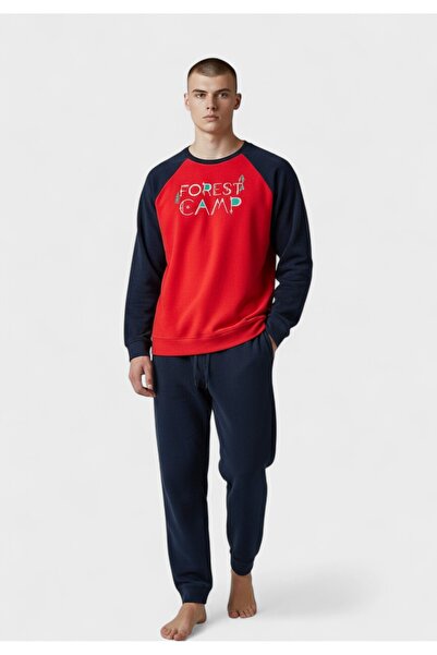 VİENETTA Ανδρική Πιτζάμα Fleece "Forest Camp" - Κόκκινο
