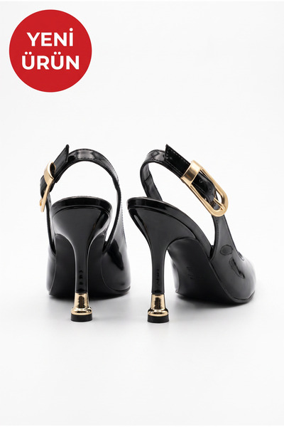 Francesca Yeni Sezon Sivri Burun Sivri Metal Topuklu Gold Tokalı Slingback Ayakkabı