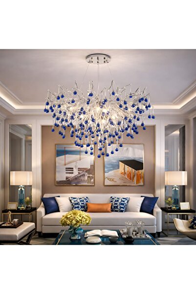 SELEXMO Candelabru Cristal CC335/600CH, 9x G9, Crom si Cristale Albastre, 60c...