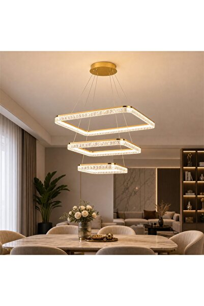 SELEXMO Lustra LED RENATO Nobile cu telecomanda si cristal, 39W, 3 Patrate, L...