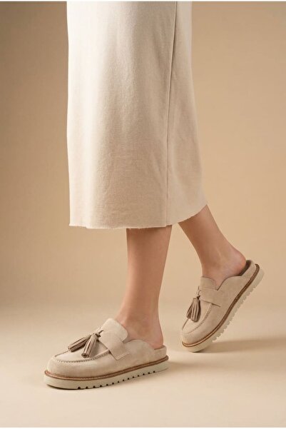 walviss Women's Bombay Genuine Suede Beige Sabo Slippers