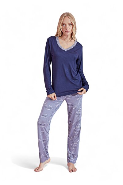 PİJAMOOD Πιτζάμα γυναικεία Modal Blue - Lilac - Μπλε