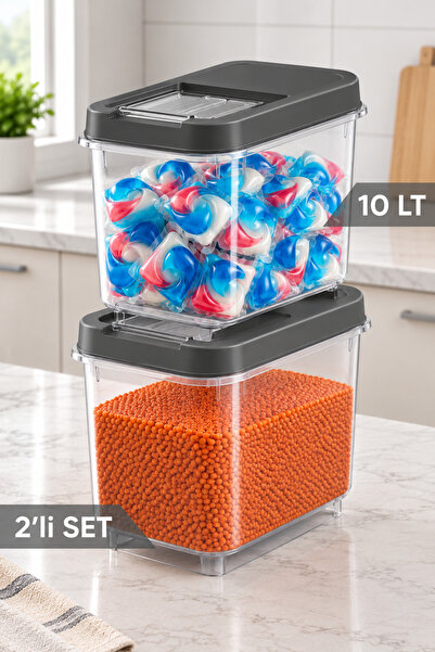 Soft Chef 2'li Multibox 10 Litre Sürgülü Kapaklı Erzak Saklama Kabı,Un Bakliy...
