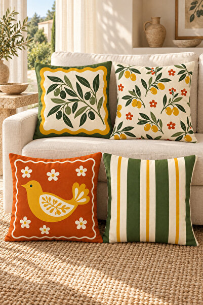 Nari Collections Olive Garden 4-Piece Cushion Cover Set 43X43 cm