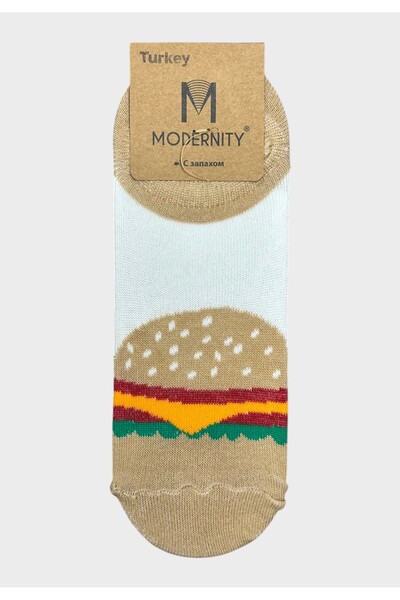 Modernity Γυναικείες Κάλτσες Αστραγάλου με Σχέδιο Burger - Λευκό