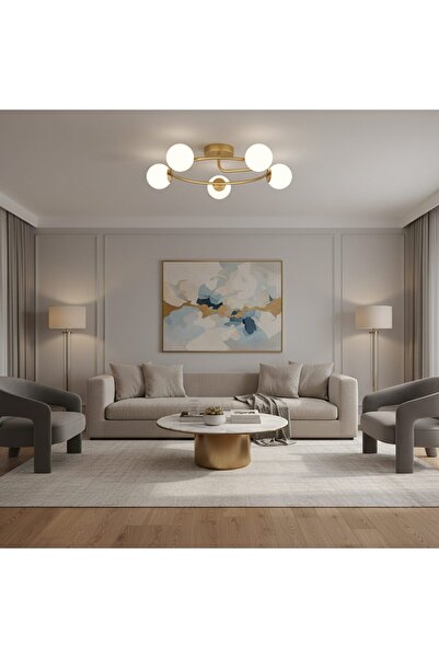 SELEXMO Lustra LED si cristal ORBIT, 72cm, 5xE27, Globuri, Auriu