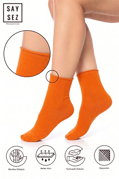 SAYSEZ Orange Bamboo Women's Non-Elastic Seamless Premium Socks / Non-Marking...