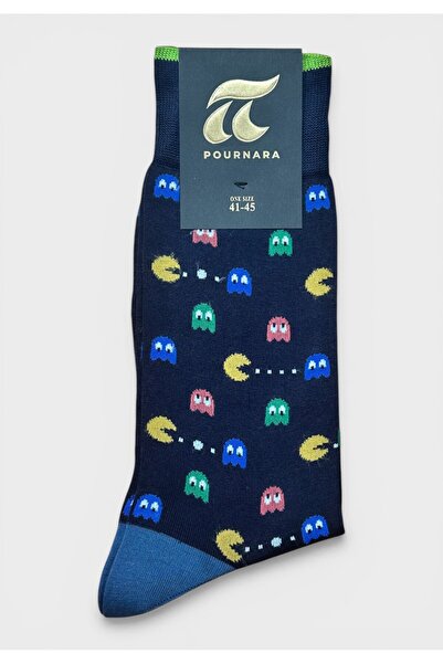 POURNARA Κάλτσες Ανδρικές Βαμβακερές Pac-Man Style Μπλε-Ραφ