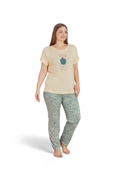 PİJAMOOD Πιτζάμα γυναικεία με μακρύ παντελόνι Plus Size Cactus Yellow - Κίτρινο