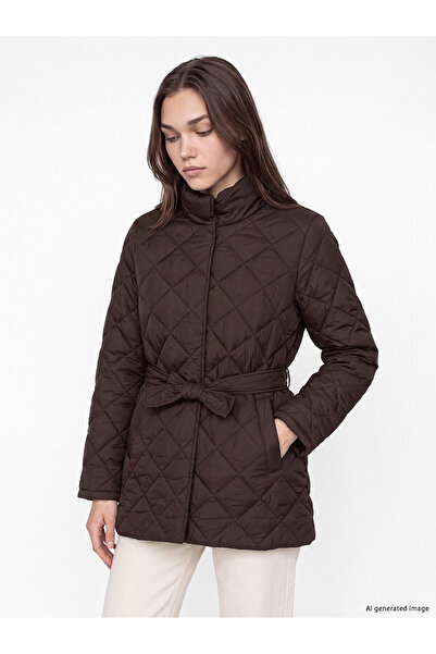 LC Waikiki TexX Store Kalitesi LCW Modest Kahverengi Kuşaklı Kapitoneli Kadın...