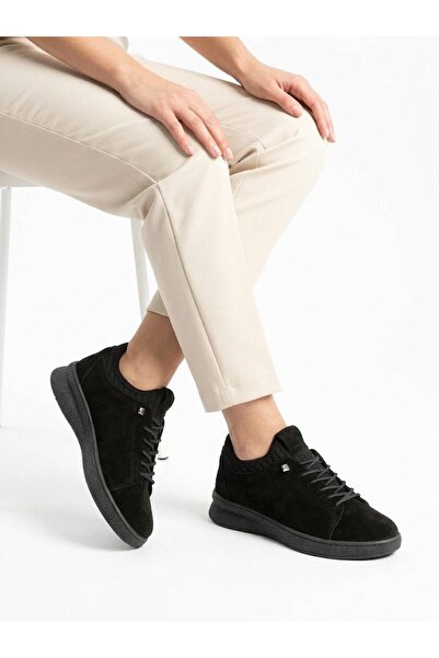 Mammamia Women's Black Genuine Leather Orthopedic Sole Rubber Laced Casual Shoes