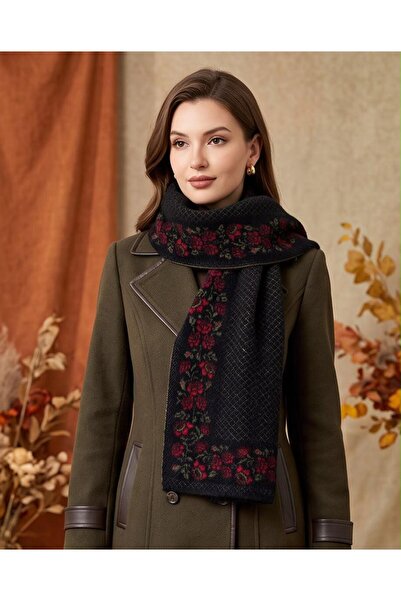 Trend Kapında Cashmere Textured Rose Model Knitwear Scarf