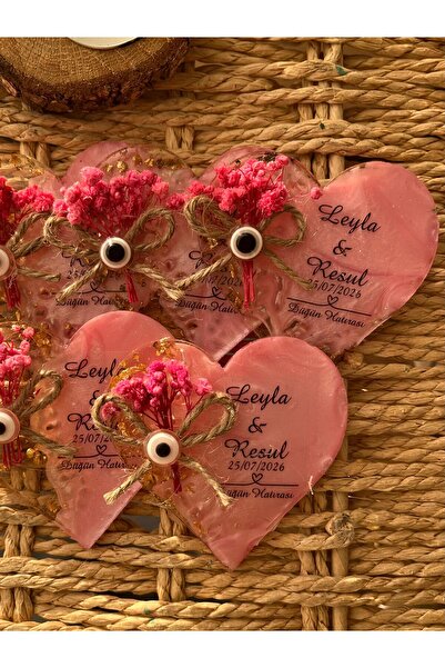 Pembe Kalp Epoksi Gold Magnet Söz, Nikah, Nişan, Düğün Hediyelik (5 ADET)