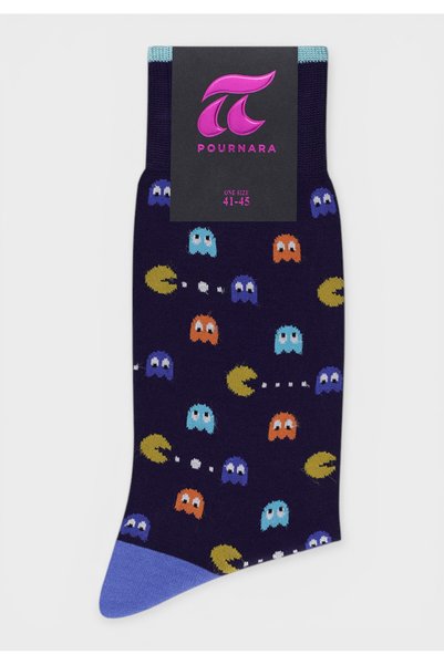 POURNARA Κάλτσες Ανδρικές Βαμβακερές Pac-Man Style Μωβ-Σιελ