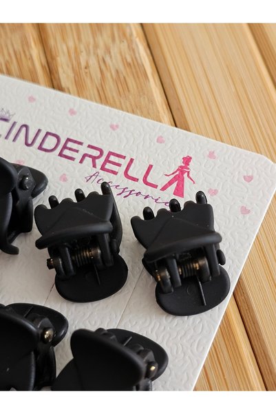 Cinderella Set of 12 Mini Black Colored Hair Clips 1.5 cm - Practical Daily Use Hair Clips