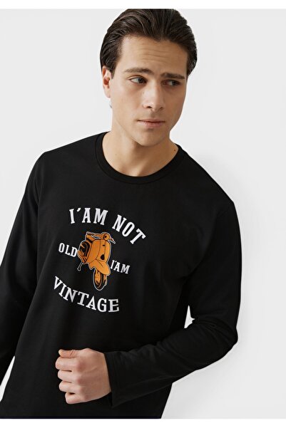 Minerva Vintage Ανδρική Πυτζάμα Φούτερ Βαμβακερή Χειμερινή Μαύρη - Μαύρο
