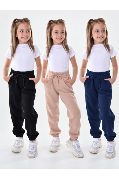 POLYMOOD Set of 3 Unisex Fleece Cotton Combed Cotton Elastic Waist Trousers w...