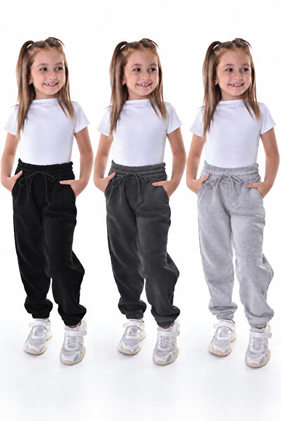 POLYMOOD Set of 3 Unisex Fleece Cotton Combed Cotton Elastic Waist Trousers w...