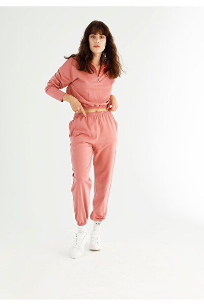 Siyah İnci Φορμα Γυναικεια Με Crop Top Με Φερμουαρ Trust Dusty Pink - Σάπιο Μήλο