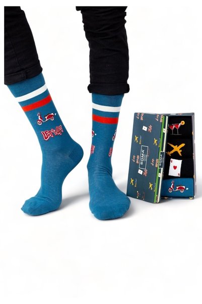 Soma Κάλτσες ανδρικές βαμβακερές Socks Let's Go σε κουτάκι 4 τεμαχίων - Πολύχ...