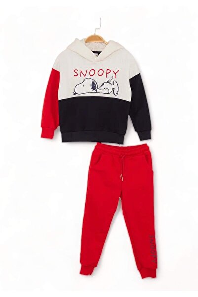 Çimpa Σετ Cimpa Παιδική φόρμα Snoopy με κουκούλα σε τρίχρωμο φούτερ με κόκκιν...
