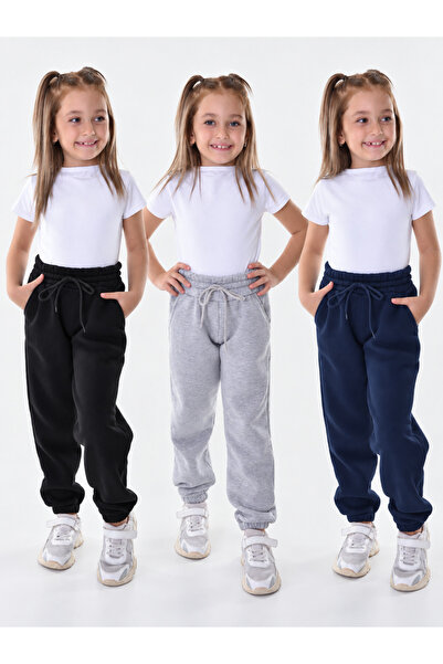 POLYMOOD Set of 3 Unisex Fleece Cotton Combed Cotton Elastic Waist Trousers w...