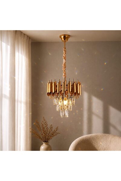 SELEXMO Candelabru Cristal VERSAILLES Petito 3xE14, Diametru 30cm, Auriu, Ina...