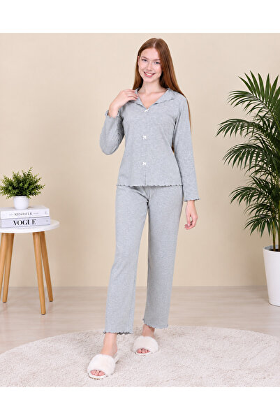 yula store Women's Long Sleeve Ruffle V-Neck Interlock Fabric Pajama Set %100...