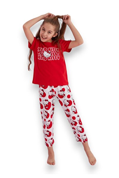 Siyah İnci Πιτζάμα παιδική με μακρύ παντελόνι Hello Kitty Playful - Κόκκινο