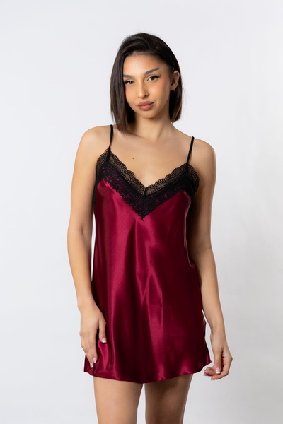 Cottonhill Νυχτικό σατέν Babydoll Lace Bordo - Μπορντώ