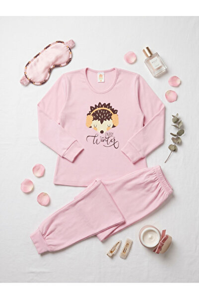 Nina Club Winter Hedgehog Παιδική Πιτζάμα για Κορίτσι 100% Βαμβακερή Ροζ