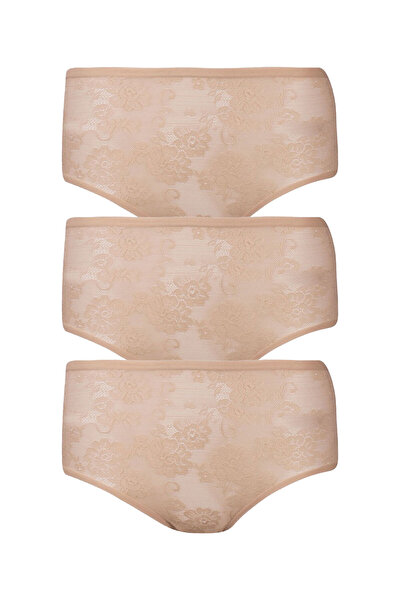 SeXen Σλιπ Midi ψηλοκάβαλο με δαντέλα Beige 3 Τεμ. - Μπεζ