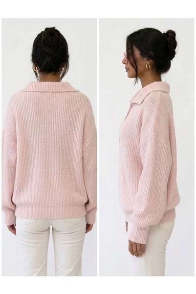 AÇELYA TEKSTİL Polo Collar Women's Knitwear Soft Touch • Comfortable Fit the Coolest Thing about Pink