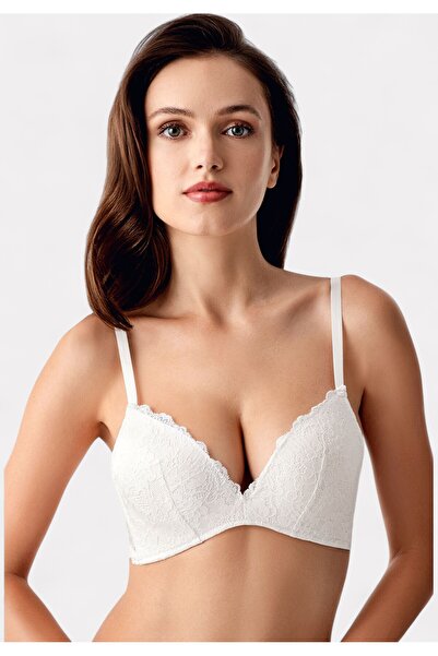 NEWBRA LINGERIE New Bra Push-Up Δαντελένιο Εκρού– Σουτιέν Χωρίς Μπανέλα